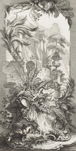 Rocaille (Rococo Ontwerp) in Nouveaux Morceaux pour des Paravents (Nieuwe Concepten voor Schermen) door François Boucher